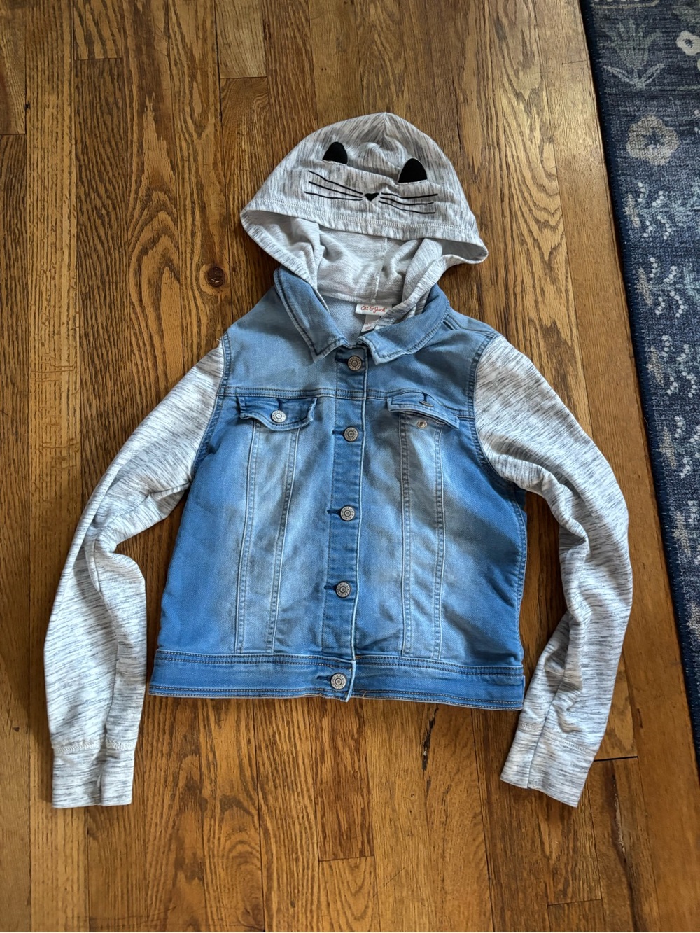 Cat & Jack Light Blue Denim Jacket with Gray Hoodie and Sleeves